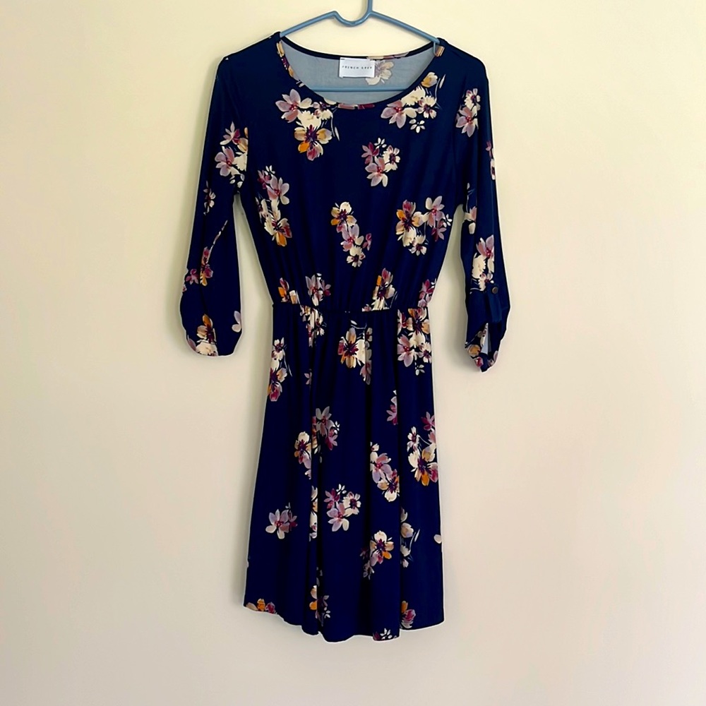 3/4 Sleeve Navy Midi Dress